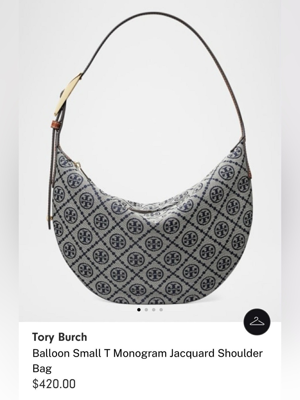 Tory Burch Navy and Beige Logo Jacquard Crescent Shoulder Bag with Brown Trim